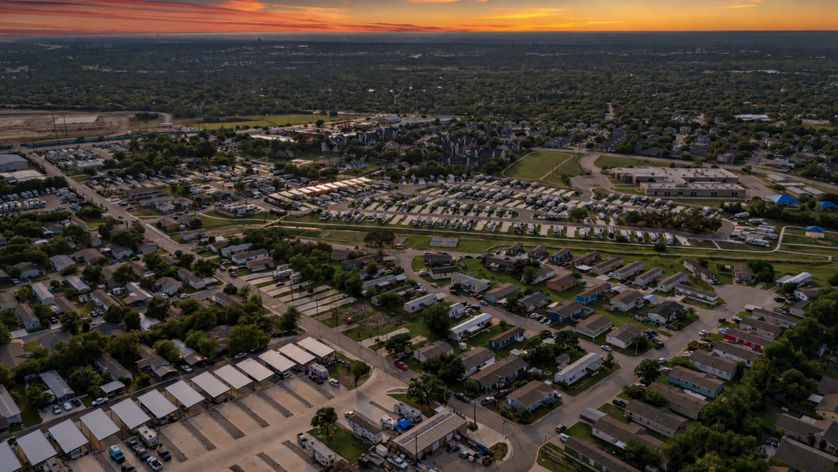 Tree-lined street through Blessing Community in Round Rock, Texas